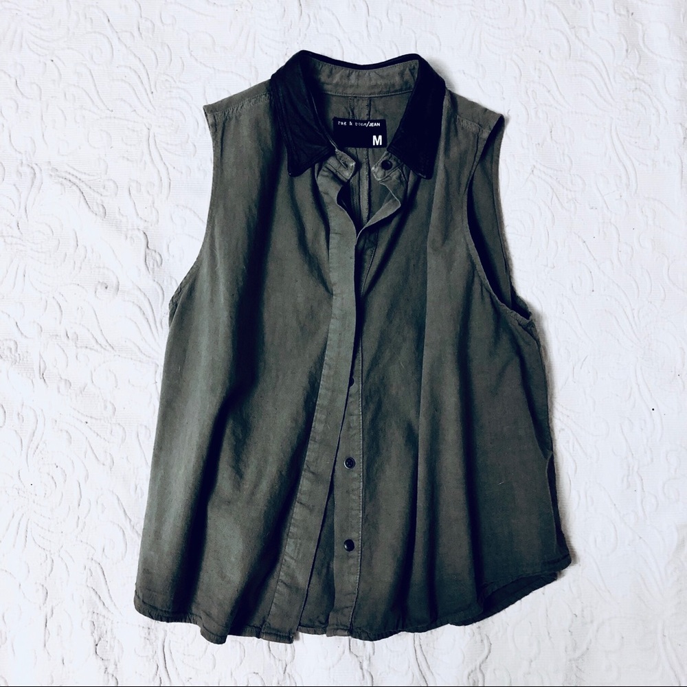 Rag & Bone Leather Collar Sleeveless Blouse